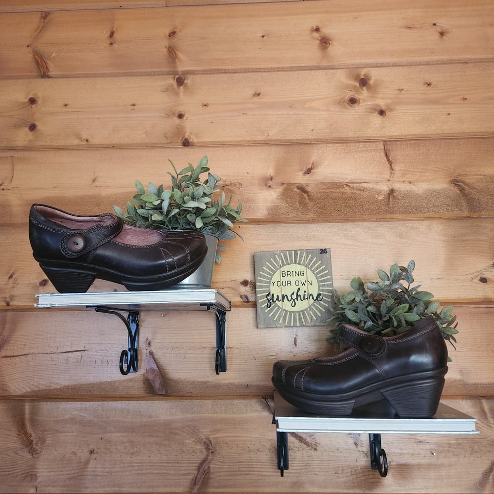 Sanita Natasha Mary Jane Clogs Block Heels Dark Brown Leather Embroidered Sz 37